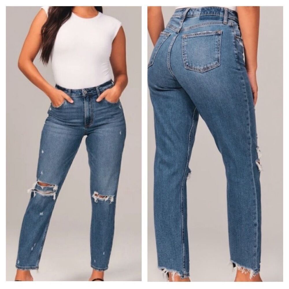 NEW Abercrombie & Fitch The Mom High Rise Distressed‎ Ankle Jeans Sz 28